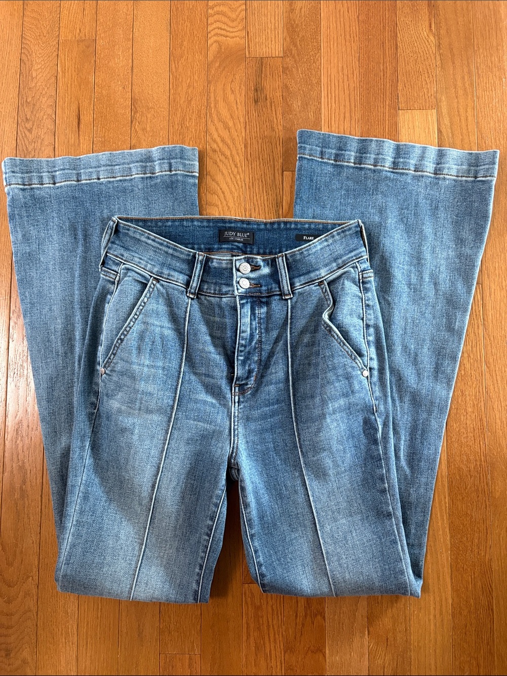 Judy Blue Vintage Muse Trouser Flare Jeans High Rise Double Button Pintuck 9/29 - Picture 5 of 11